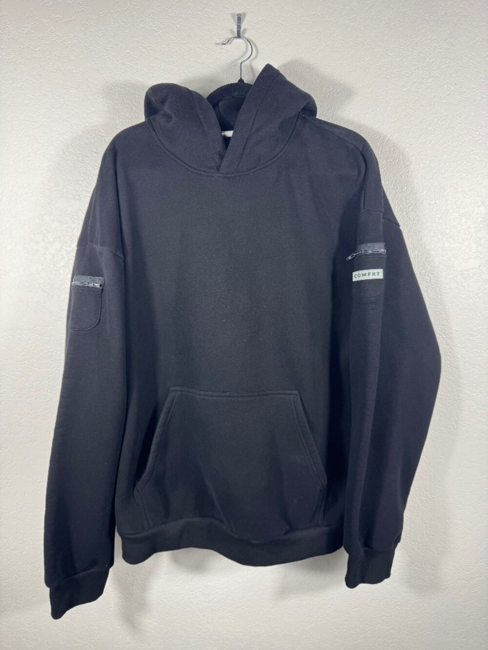 Comfrt Hoodie 2XL Black Oversized Heavyweight Pullover Zip Sleeve Pocket